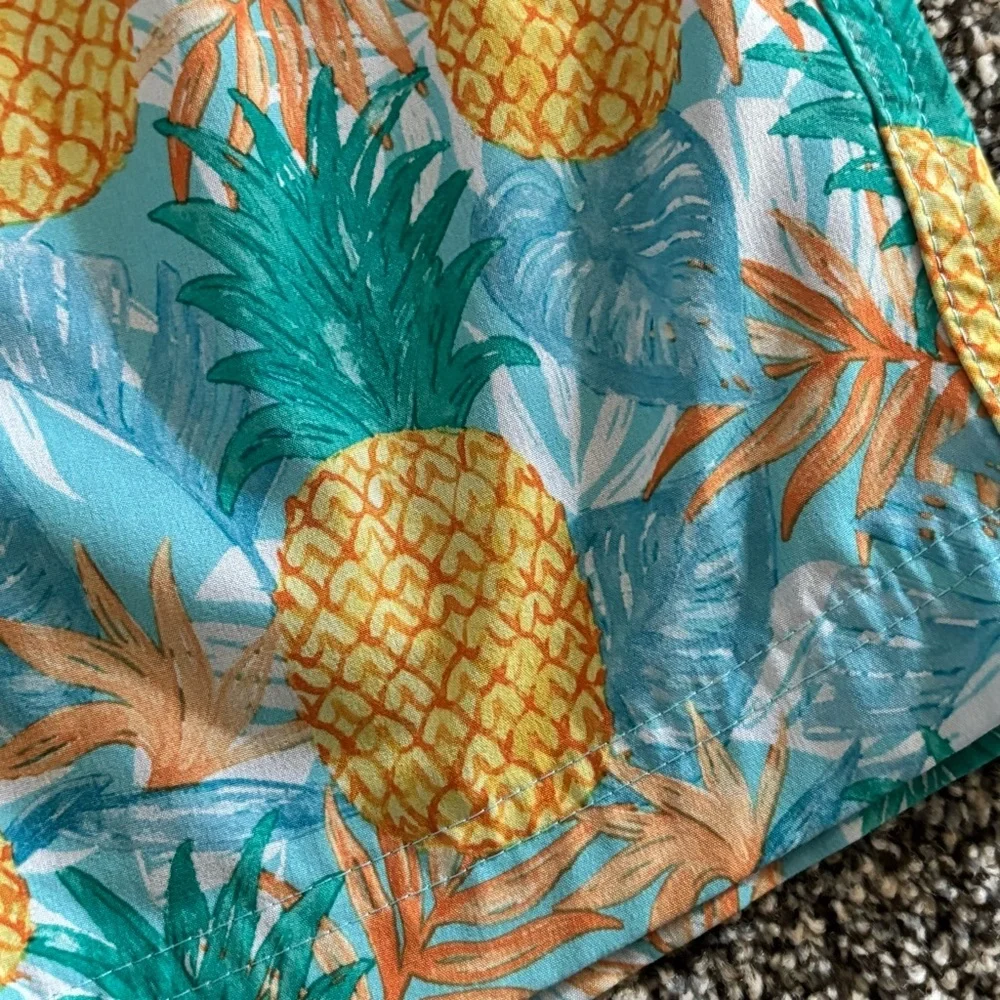 Pineapple Print Swim Trunks - Aqua/Yellow Boy’s Size 6-7